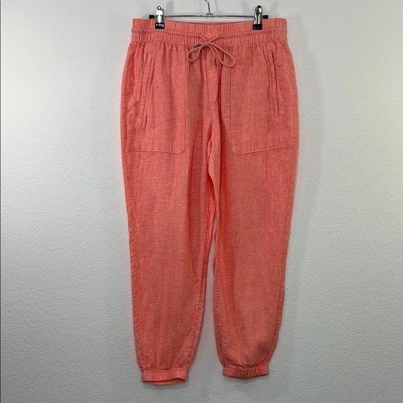 Athleta Retreat 100% linen Jogger Pant size 8/P Coral Salmon Color - Picture 2 of 10